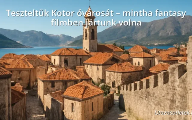 Kotor óvárosának középkori utcái és városfalai a tengerparti öbölben