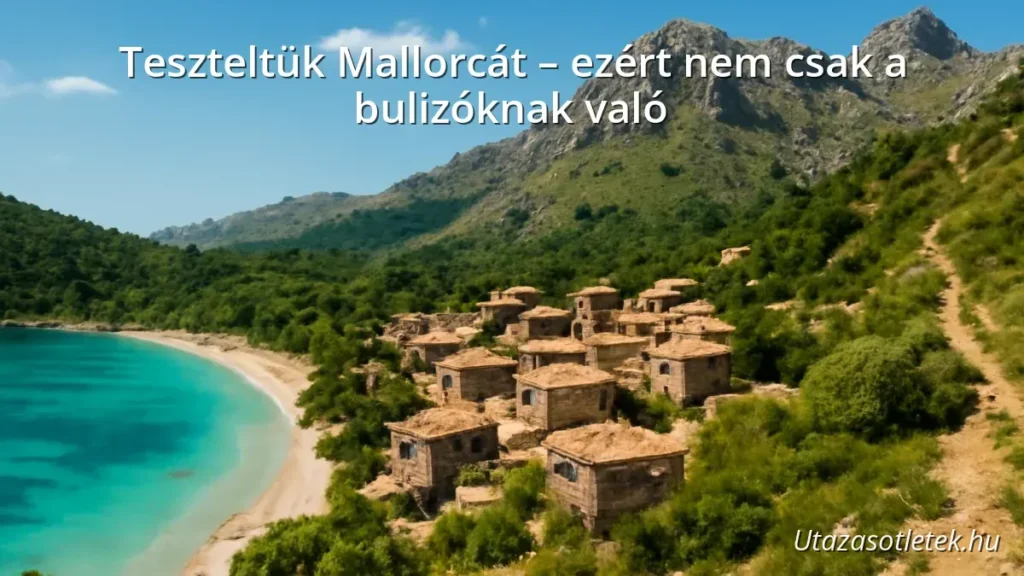 Mallorca beach, village and mountains panorama