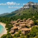Mallorca beach, village and mountains panorama