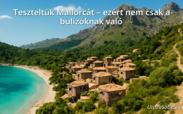 Mallorca beach, village and mountains panorama